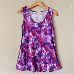LOGO Lori Goldstein Purple Pink Tie dye Rayon Spandex Flowy Sleeveless Tank S